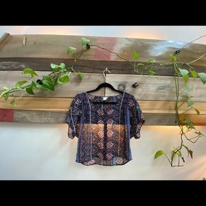 FOREVER 21 Tribal Sheer Button Down Short Sleeve